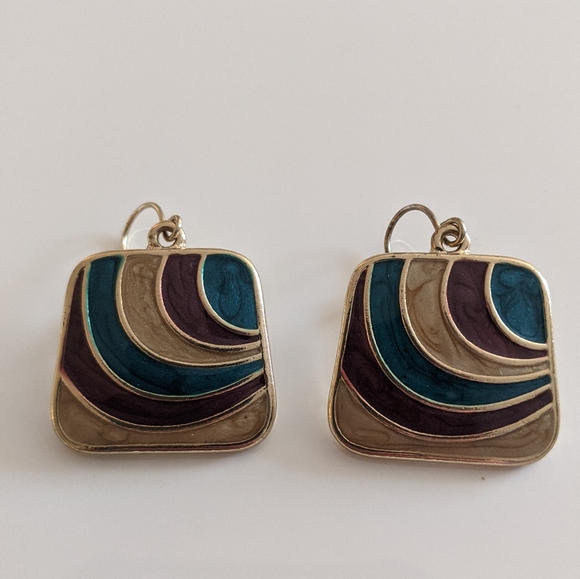 Square Multicolor and Gold-Tone Dangle Earrings - Picture 3 of 6